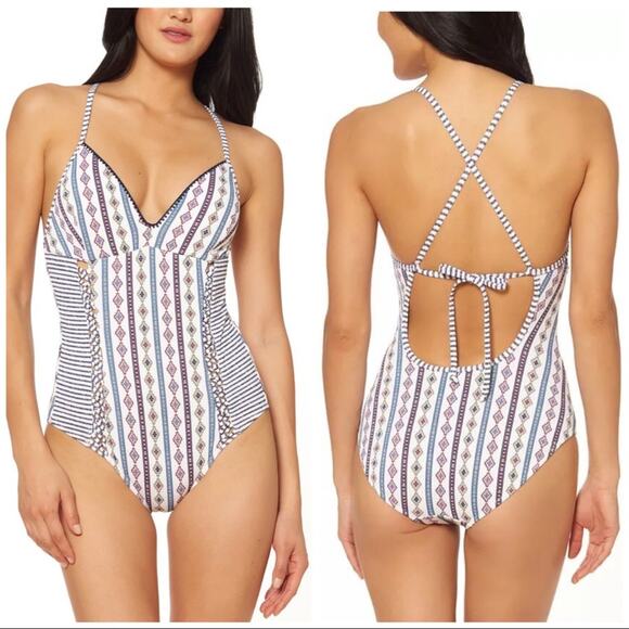 Jessica Simpson Moroccan Stripe One-Piece Swimsuit - Picture 1 of 6